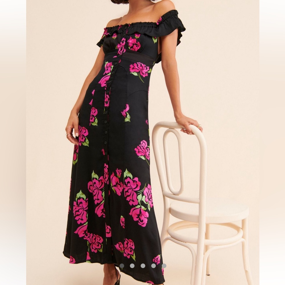 💐Free people off the shoulder black and pink dress